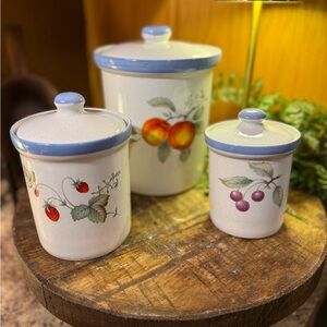 Vintage 3-Piece Savoir Vivre Stoneware Canisters In "Luscious"  Pattern- 1991